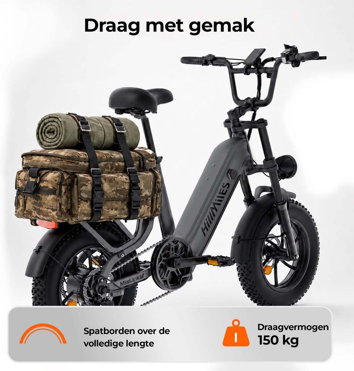 HillMiles MileLink 1 Elektrische fiets 250W 25km/u met achterdrager voor zware lading, 16x4 brede banden hydraulische remmen stads en terreinfiets met 48V 18Ah accu, 65Nm, groen thumbnail 7