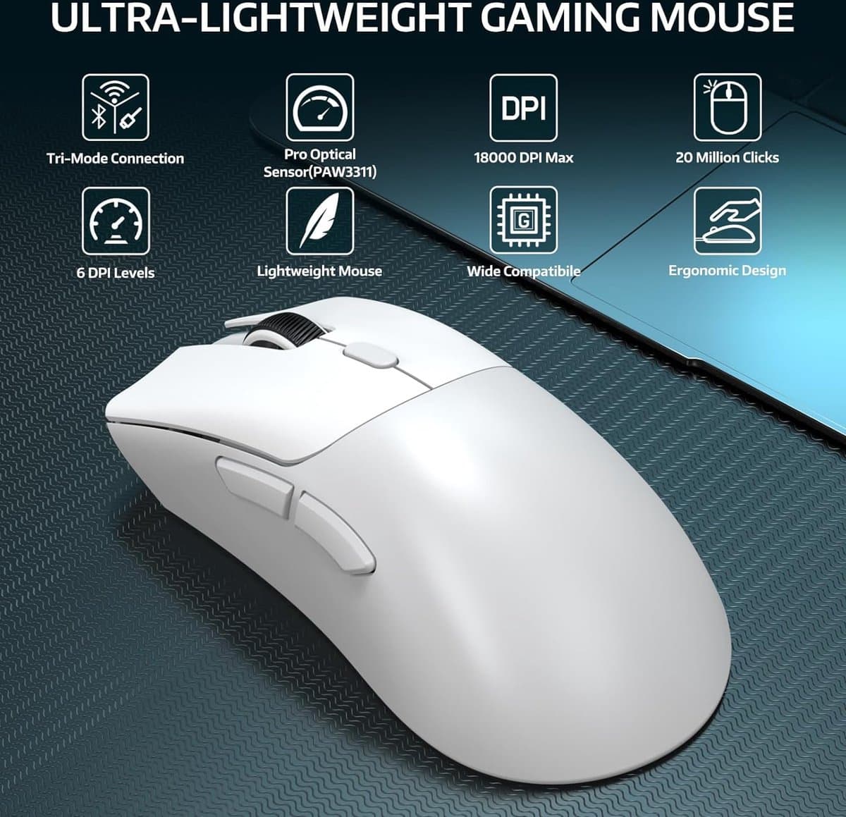 ATTACK SHARK R1 Gaming Muis – 59g, Tri-Mode, PAW3311 thumbnail 3