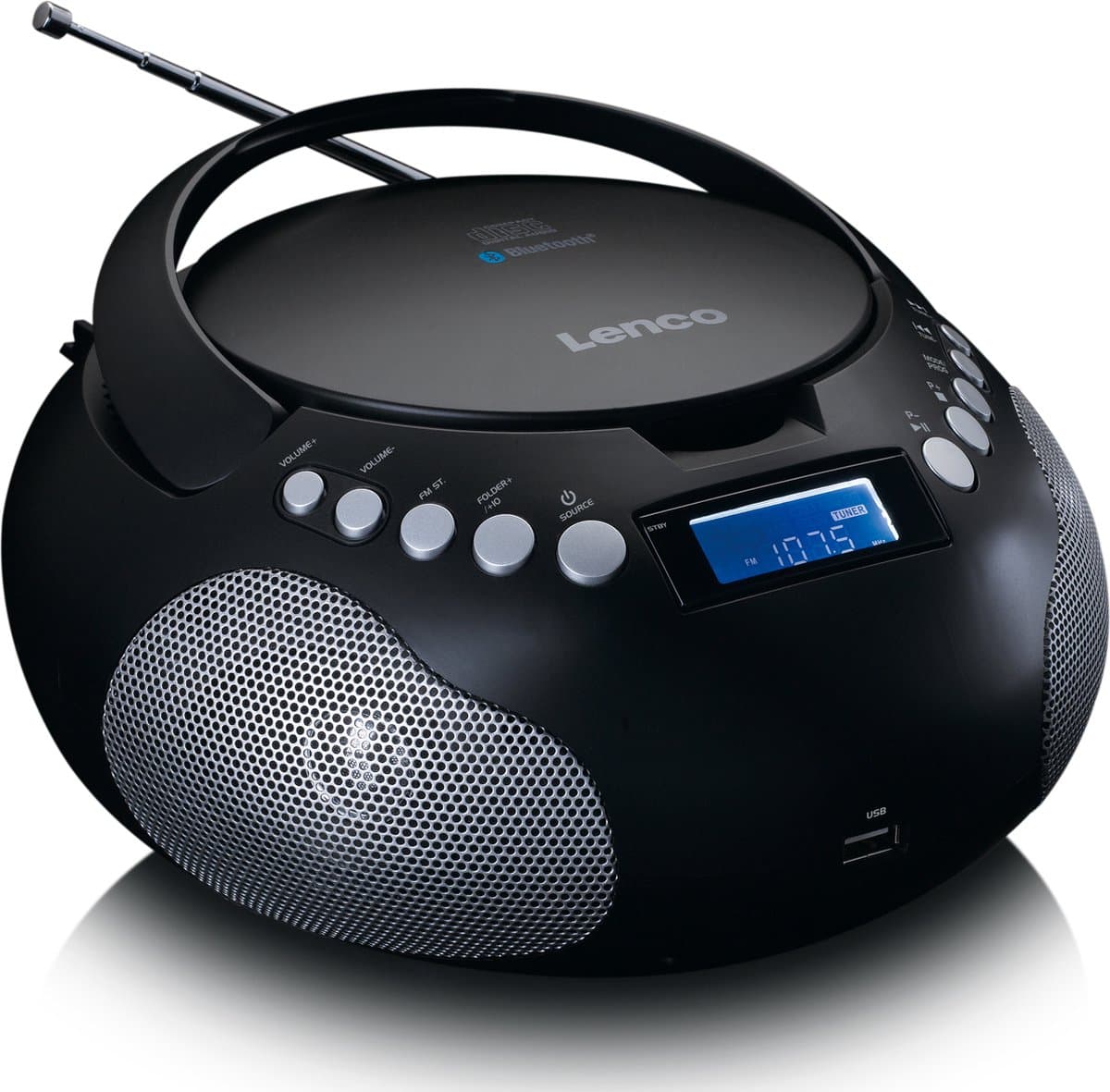 Lenco SCD-331BK Draagbare CD Speler - Radio met Bluetooth, MP3 en USB - Werkt op Batterijen en Netstroom - Zwart thumbnail 2