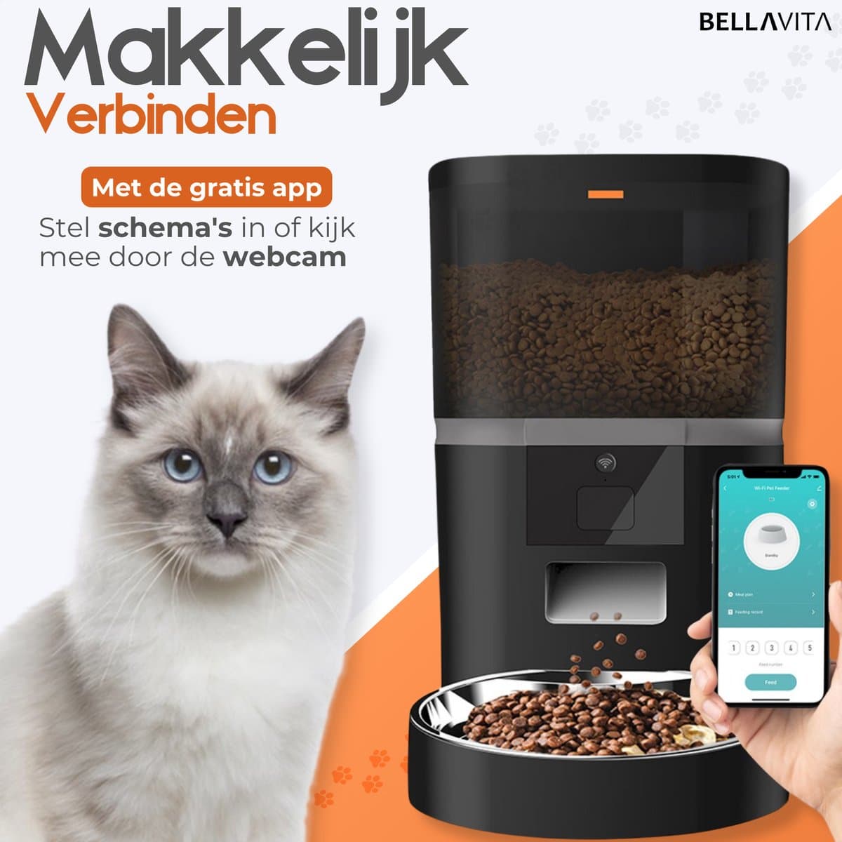 BELLAVITA® Automatische voerbak met Camera - Zwart - Voerautomaat Met App - Voerbak hond - Smartphone Besturing - Voerinhoud 6 Liter - Voor Katten en Hondenvoer - Droogvoer - Automatische voerbak thumbnail 4