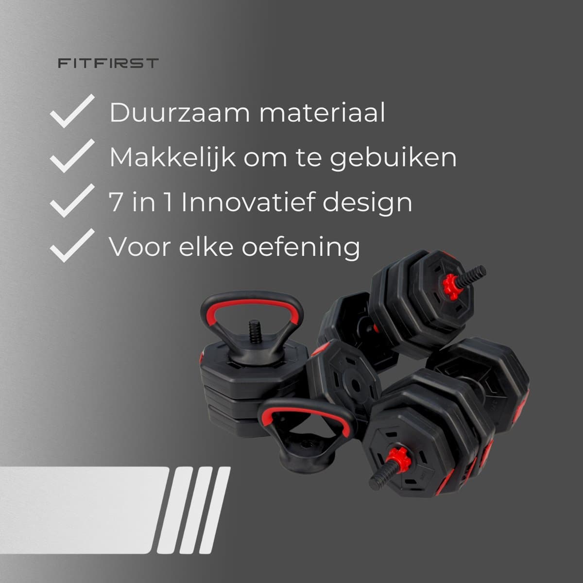 FitFirst 4-in-1 Verstelbare Dumbbells, Halter & Kettlebell Set – 40 kg – Complete Thuisgym Oplossing – Zwart/Rood thumbnail 2