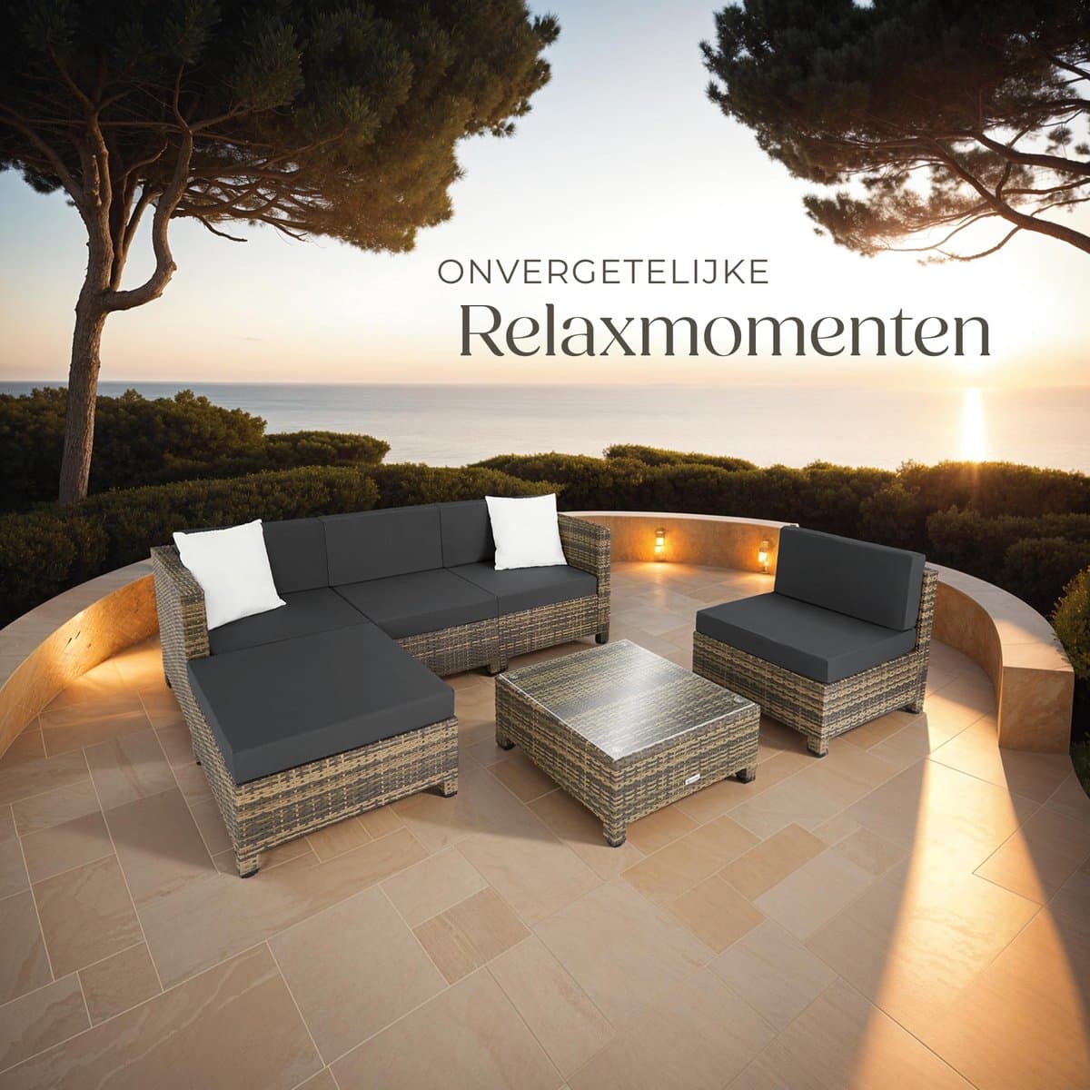 tectake® - Tuinmeubelset - Wicker loungeset - Balkonmeubelset - Kussens 10 cm hoogte - Voor tuin en balkon - 2 fauteuils, 2 hoekstoelen, 1 tafel, 1 hocker - Incl. 2 sets kussenhoezen - naturel thumbnail 7