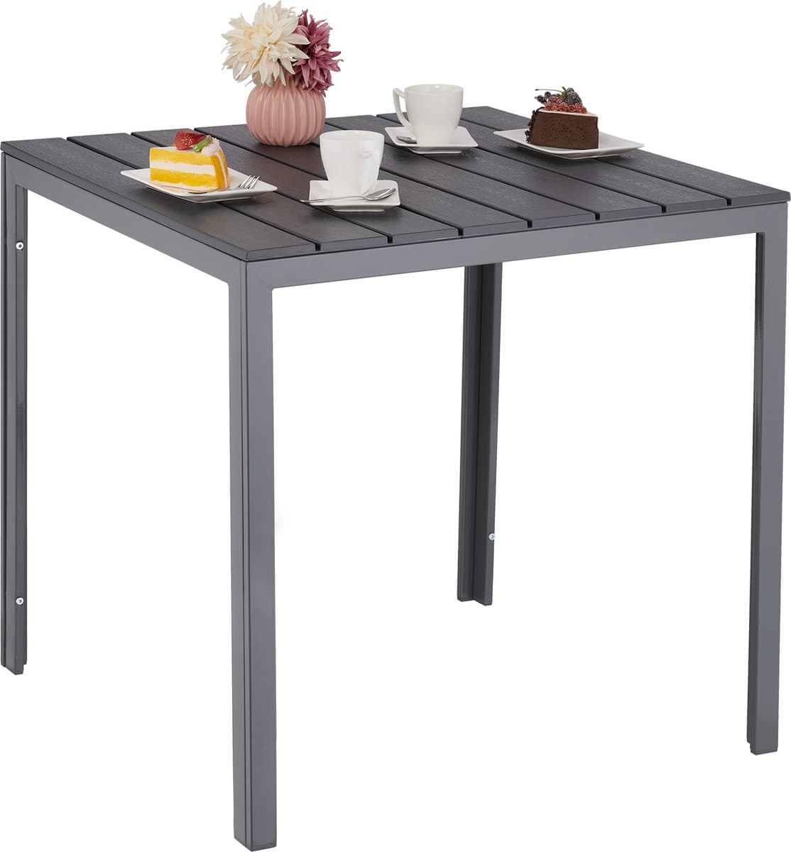 tuintafel houtlook - 74 x 78 x 78 cm - balkontafel - 100 kg - staal - kunststof