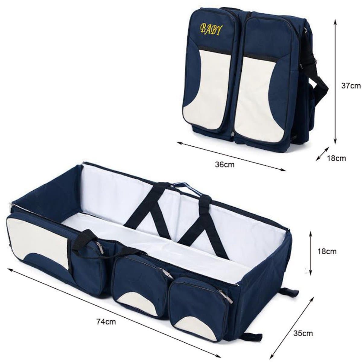 Baby bed - Luiertas - Reisbedje voor Babyâ??s en Kleuters - Opvouwbare Reiswieg - Reisbed met matras - Reistas - Blauw thumbnail 4