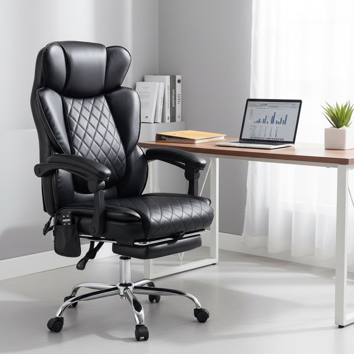 COLAMY Massagestoel bureaustoel met verwarming en 6 vibratiepunten, luxe computerstoel met voetsteun, 90-125° verstelbare hoge rugleuning voor comfortabel thuiswerken,zwart thumbnail 8