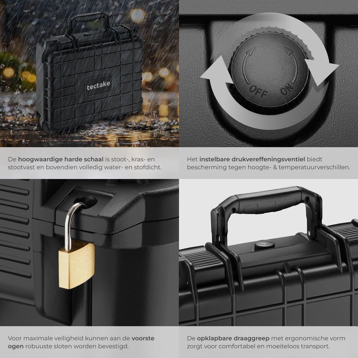 tectake® Universele Koffer - Transportkoffer - Camerakoffer - Blokschuim - Waterdichte afsluitbare box voor foto's - Hardcase, opbergbox - Gereedschapskoffer - afm. 35 x 34 x 15,5 cm thumbnail 5