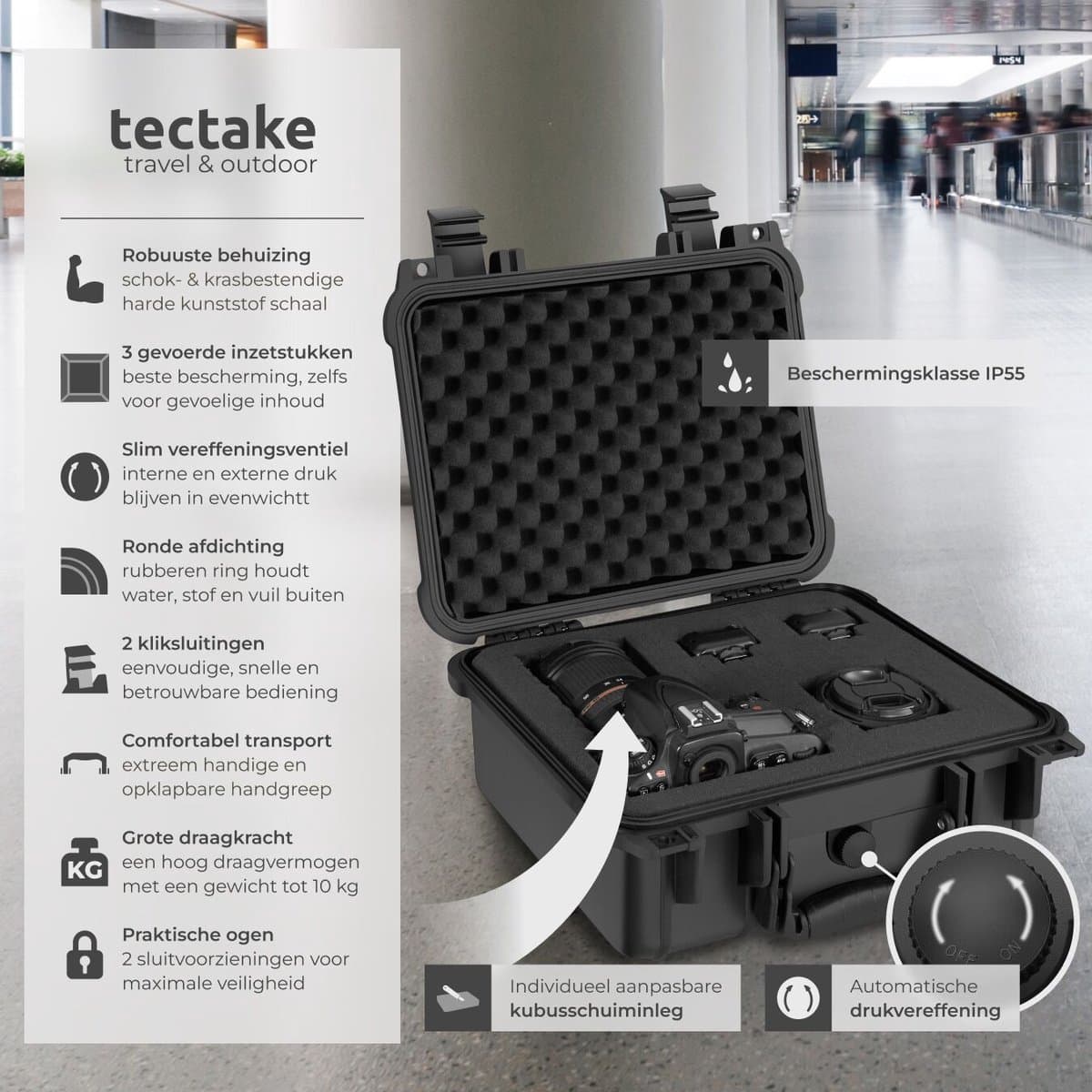 tectake® Universele Koffer - Transportkoffer - Camerakoffer - Blokschuim - Waterdichte afsluitbare box voor foto's - Hardcase, opbergbox - Gereedschapskoffer - afm. 35 x 34 x 15,5 cm thumbnail 2