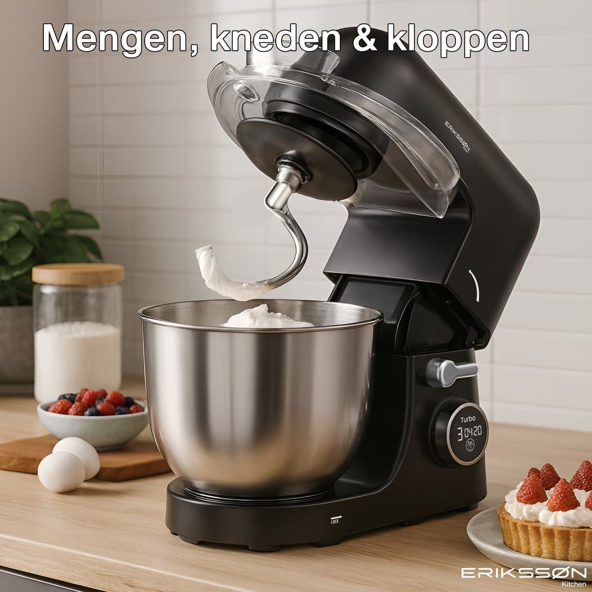 Erikssøn Kitchen Keukenmachine - 8 Snelheidsstanden Met Timer - 5L Mixer met Mengkom - 1400W - Keukenrobot - Keukenmixer - Foodprocessor - Zwart thumbnail 6