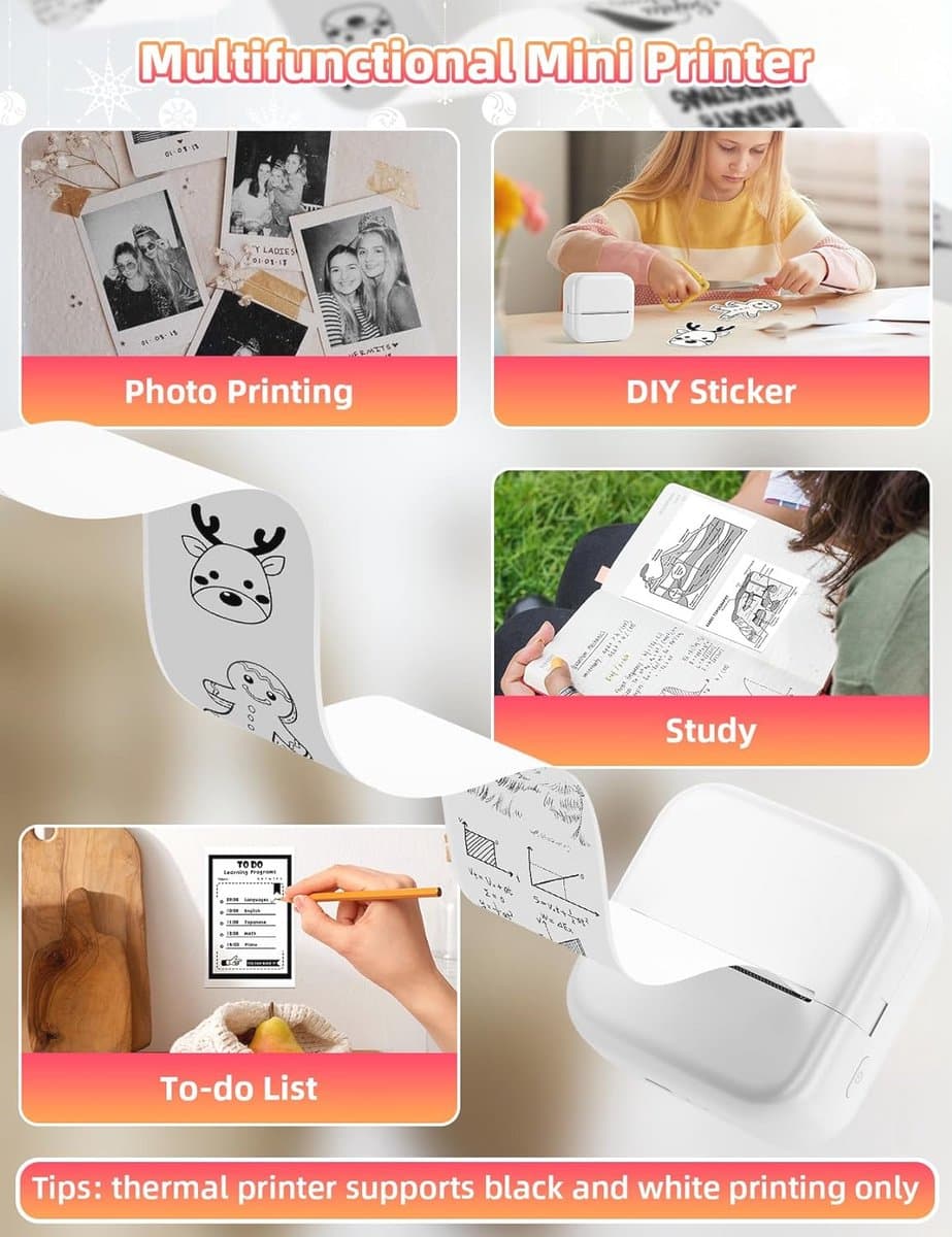 Draagbare Mini Printer - Bluetooth Thermische Stickerprinter voor Telefoon met Papierrol voor Foto's, Notities, Dagboeken en DIY thumbnail 7