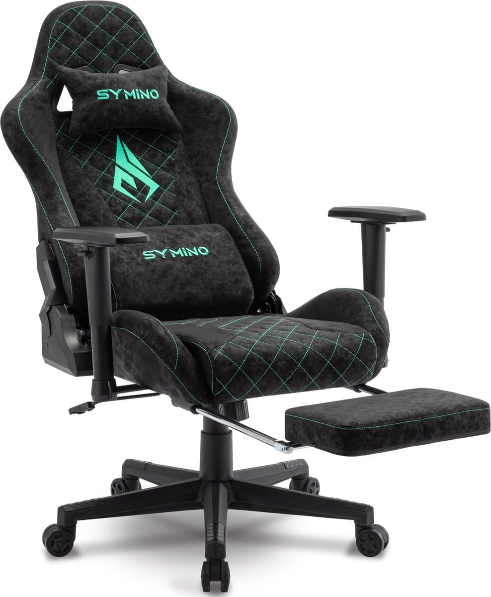 Symino PU lederen Verstelbare Ergonomische Gamestoel met Voetsteun-Gaming Stoel - Bureaustoel Gaming chair - Game Stoel - Tot 200kg - Zwart thumbnail 2