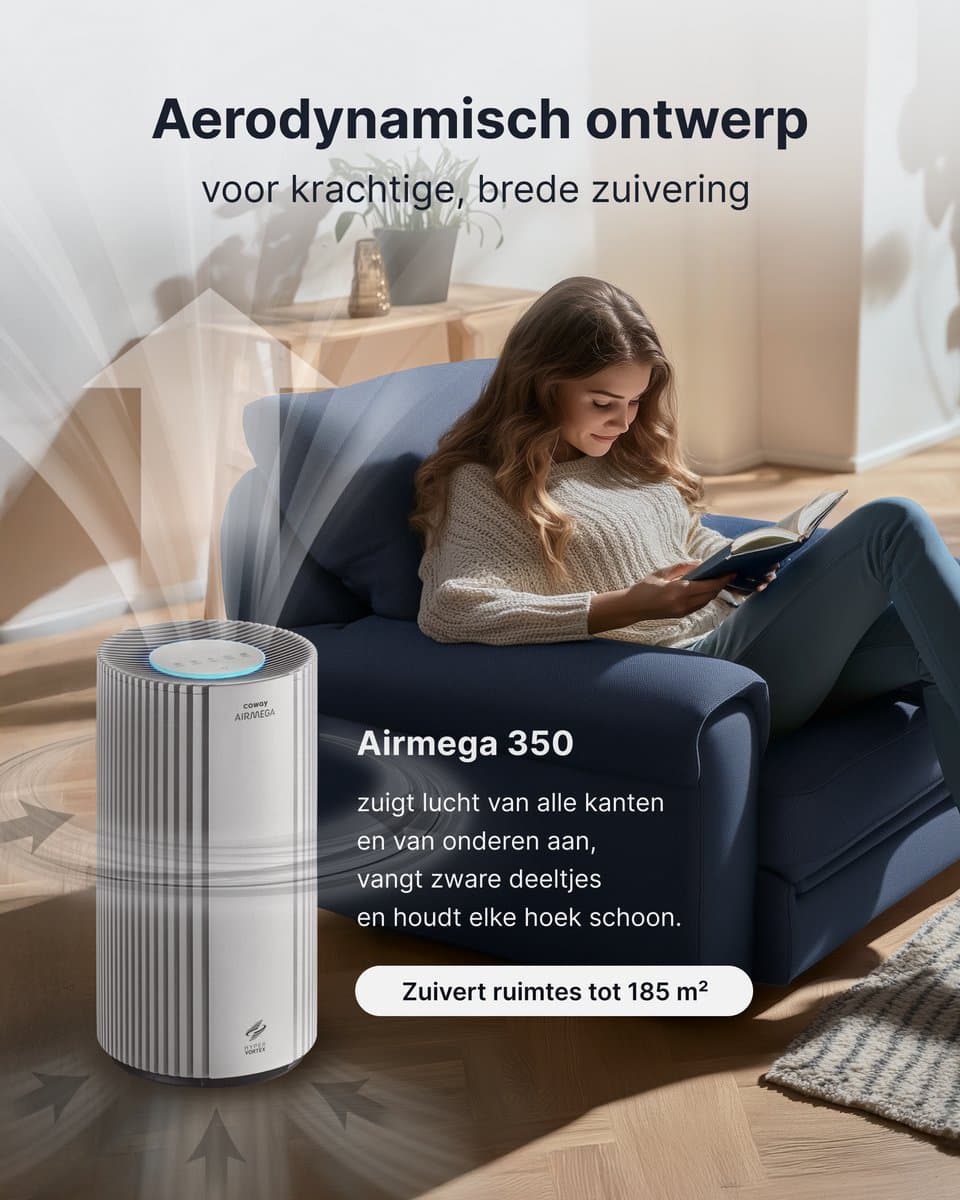 Coway Luchtreiniger – AIRMEGA 350 – met HEPA filter – Air Purifier – CADR 713 m³/u – voor grote ruimtes (tot 148 m²) – PM10 sensor – energiebesparende modus – Wit thumbnail 5