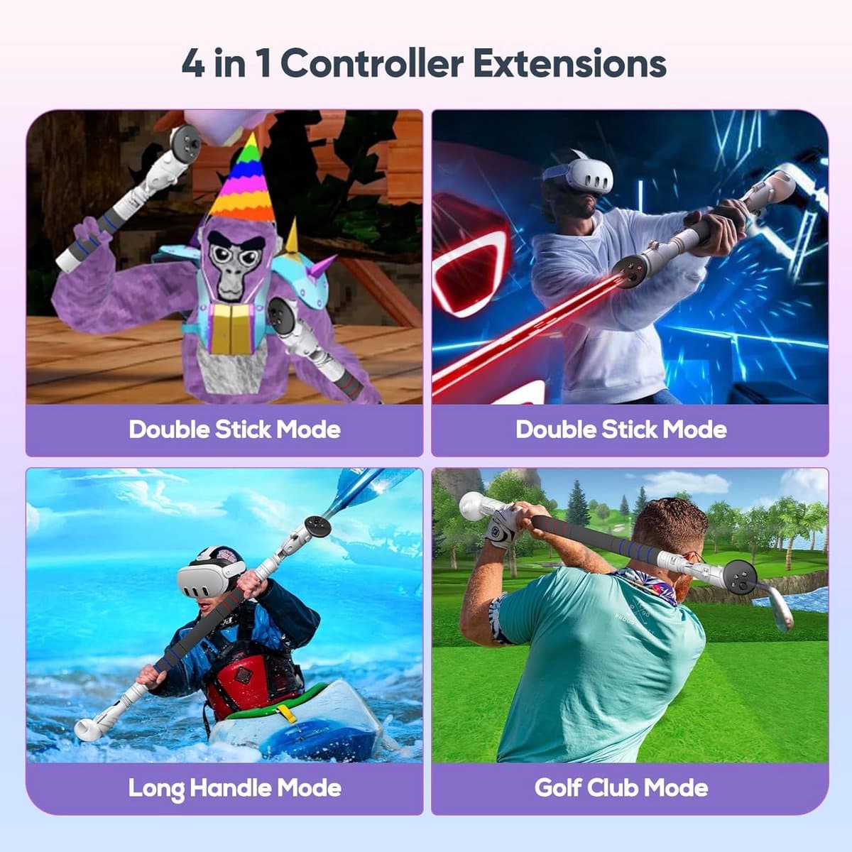 4-in-1 VR Controller Verlengstukken voor Meta Quest 3/2/Pro - Ideaal voor Gorilla Tag en Beat Saber thumbnail 6
