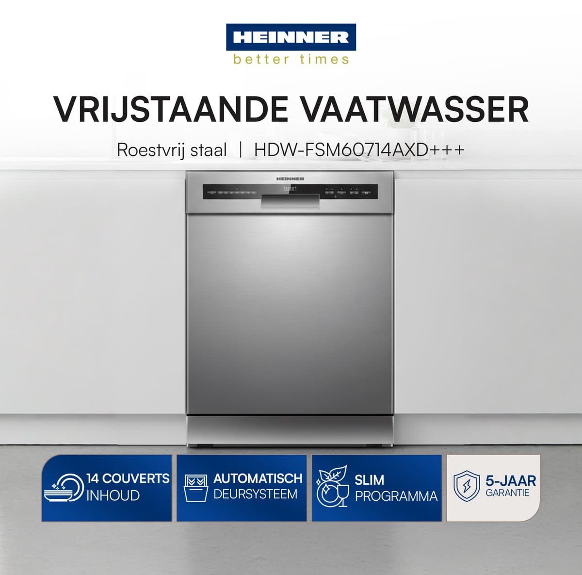 Heinner HDW-FSM60714AXD+++ 14 couverts RVS thumbnail 2