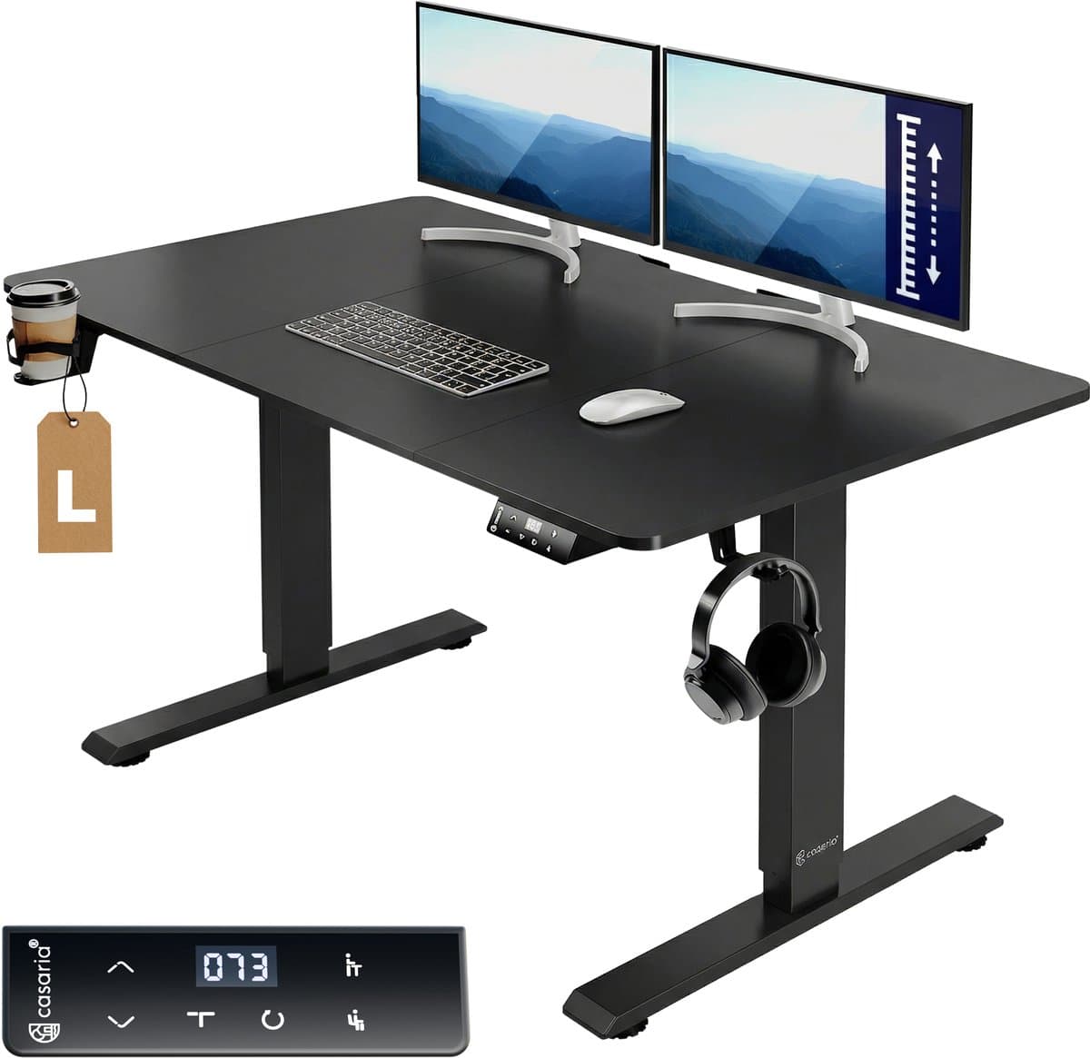 Casaria Zit sta bureau - Elektrisch Verstelbaar USB 140x60cm – Zwart thumbnail 7