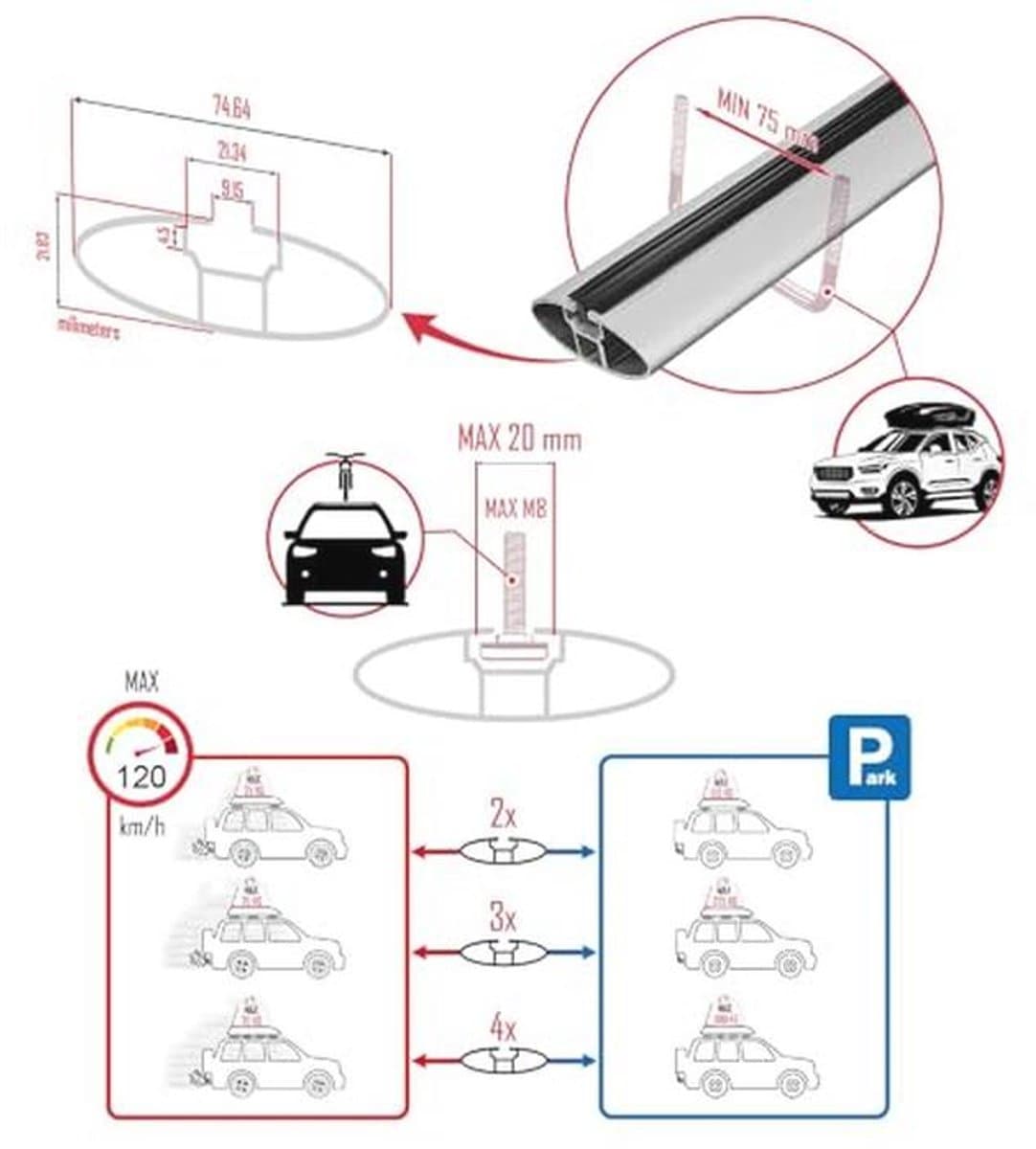 Dakdrager voor Fiat Doblo 2 (2010-2022) - Aluminium Spoorstaven voor Fietsen, Ski's en Dakkoffers thumbnail 2