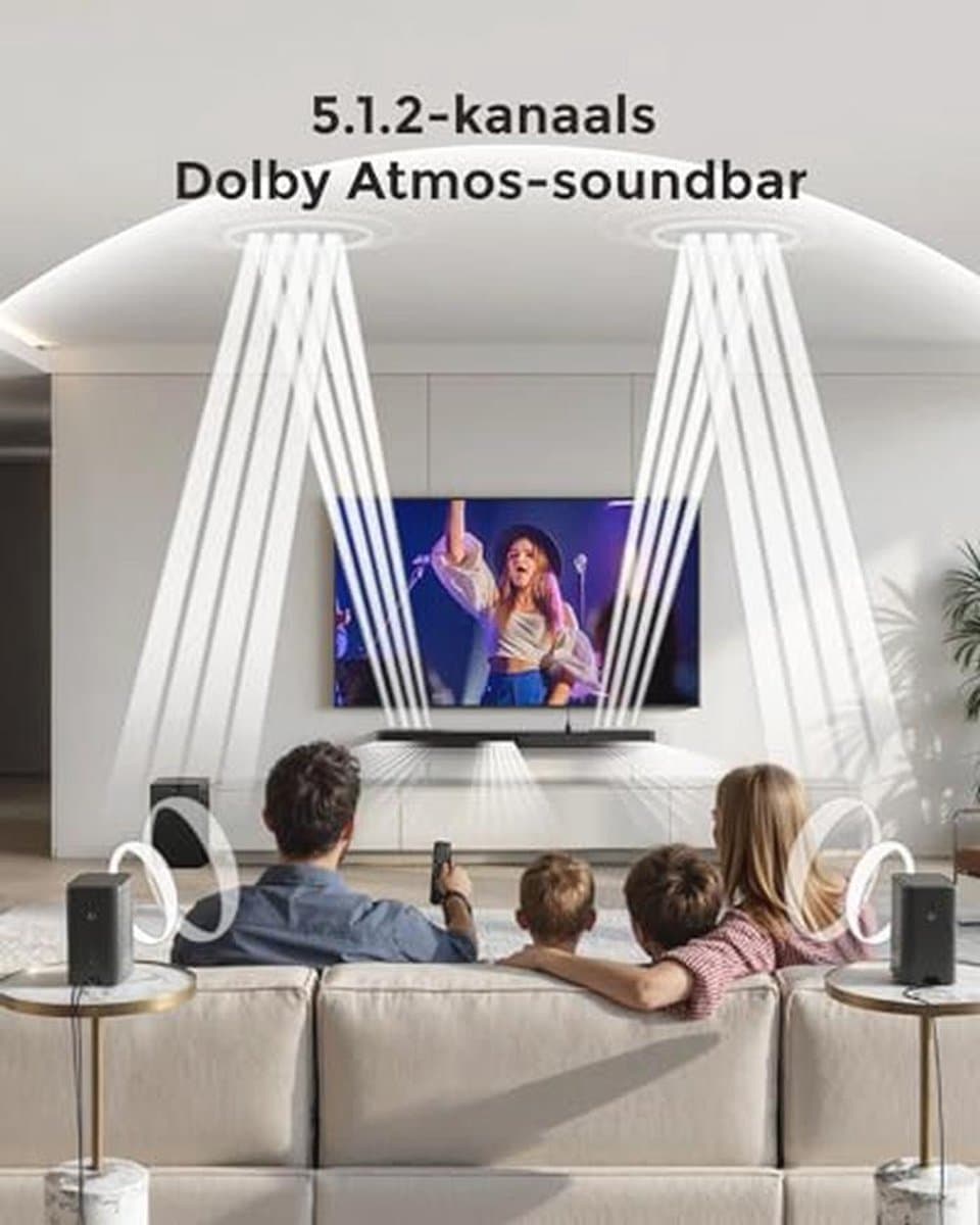 ULTIMEA 5.1.2 Soundbar met Dolby Atmos, Surround Sound System voor TV met 2 Surround Speakers, App Bediening, Soundbar voor TV met Subwoofer voor Home Theater, BT 5.4, HDMI eARC, Skywave F40 Boom thumbnail 8