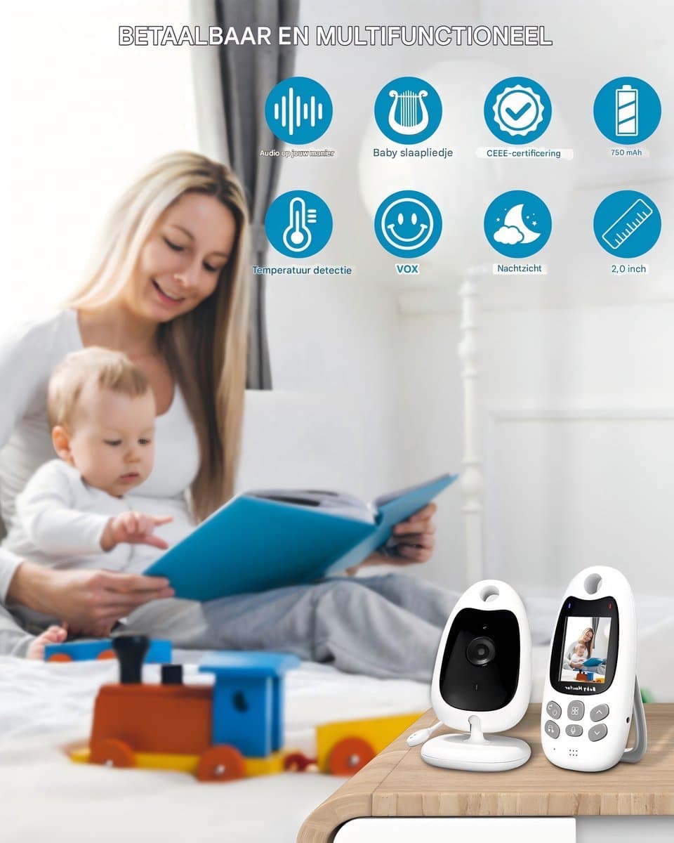 Draadloze Baby Monitor - Babyfoon met HD Camera - 2 inch LCD-scherm (176x220 pixels)-Babyfoon met camera zonder wifi - Compact & Privacyvriendelijk-Tweewegcommunicatie - Nachtzicht thumbnail 4