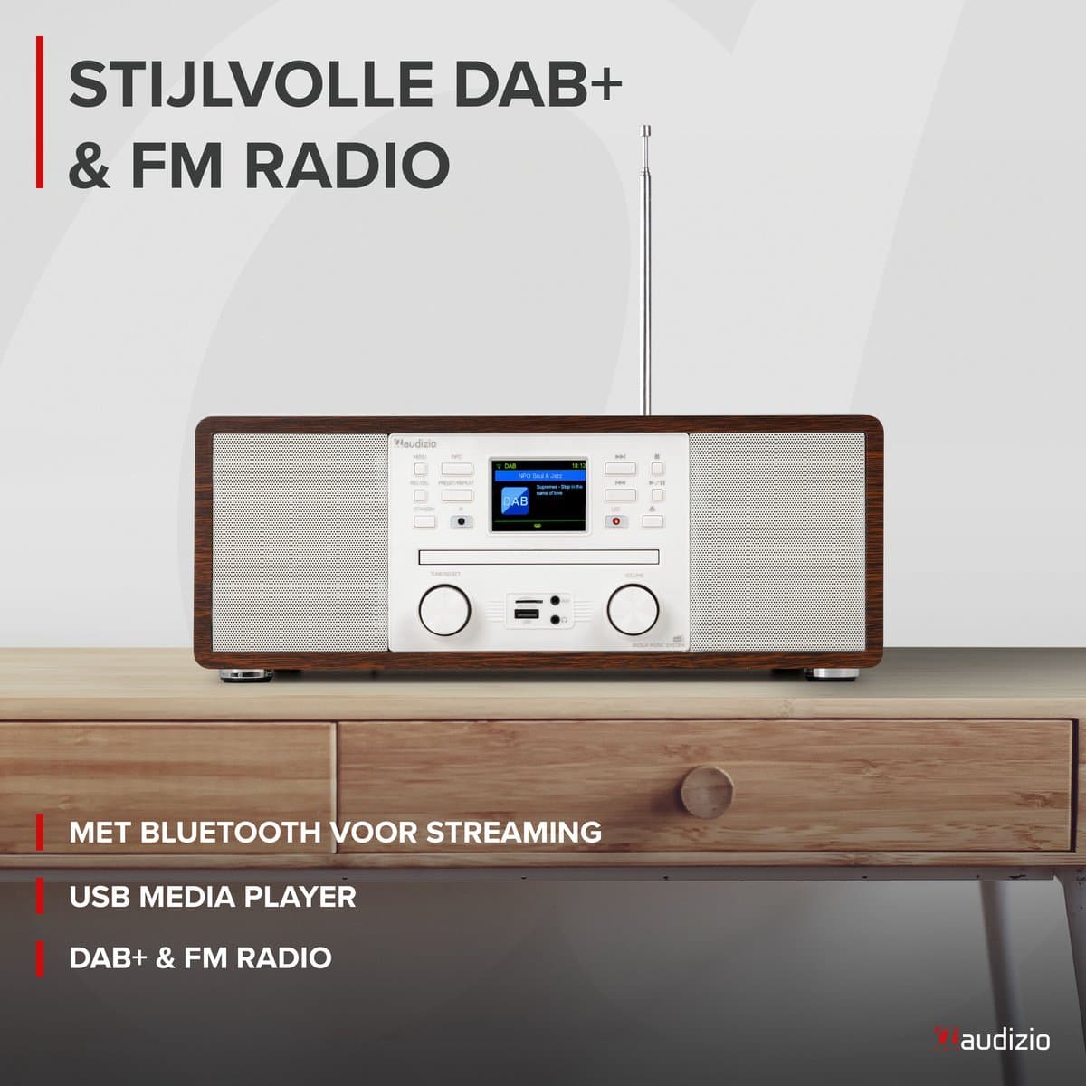 Internetradio - Audizio Avola alles-in-één radio met Bluetooth - DAB+/FM - CD speler - Wit thumbnail 5