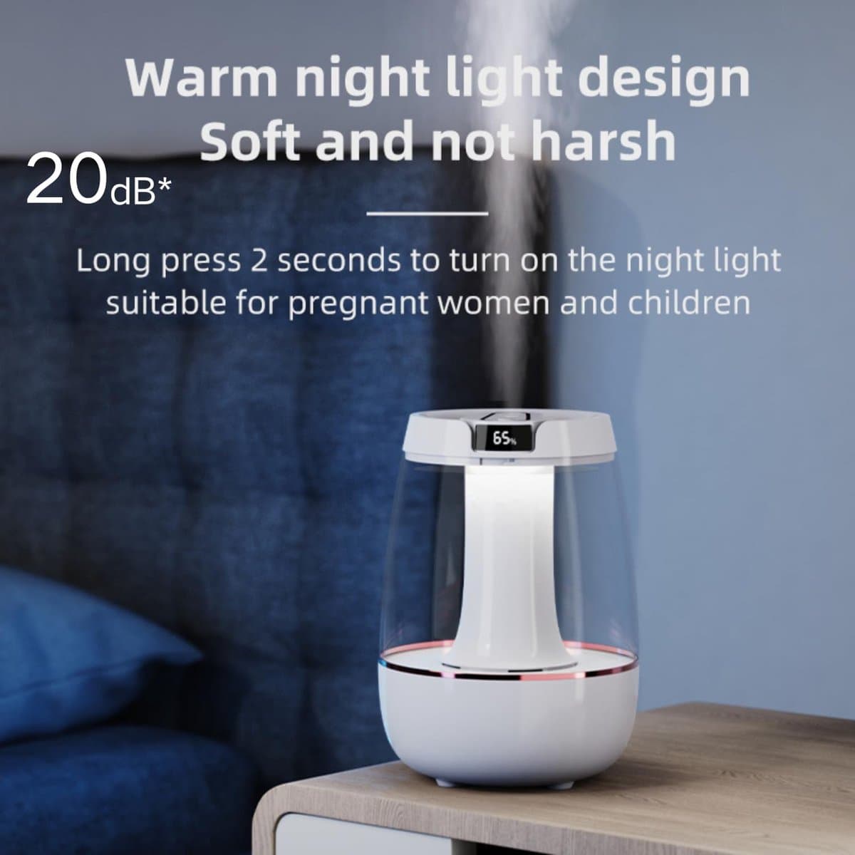 Luchtbevochtiger 3L - Ultrasone Luchtbevochtiger - Stil Ontwerp 30dB - Automatische Uitschakeling - Nachtlicht - Slaapkamer - Kantoor - Babykamer - Droge Lucht - Gezondheid - Type-C Aansluiting thumbnail 2