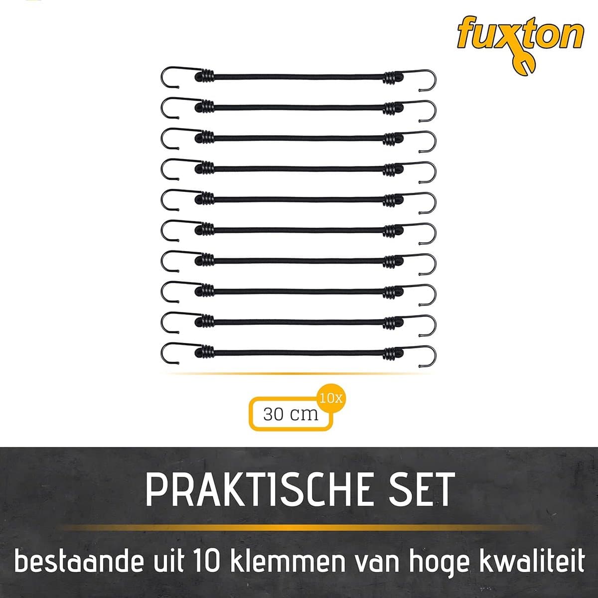 Set van 10 spanschroeven met dubbele haken - 30cm zwart voor dakdragers, fiets, auto en tent thumbnail 4
