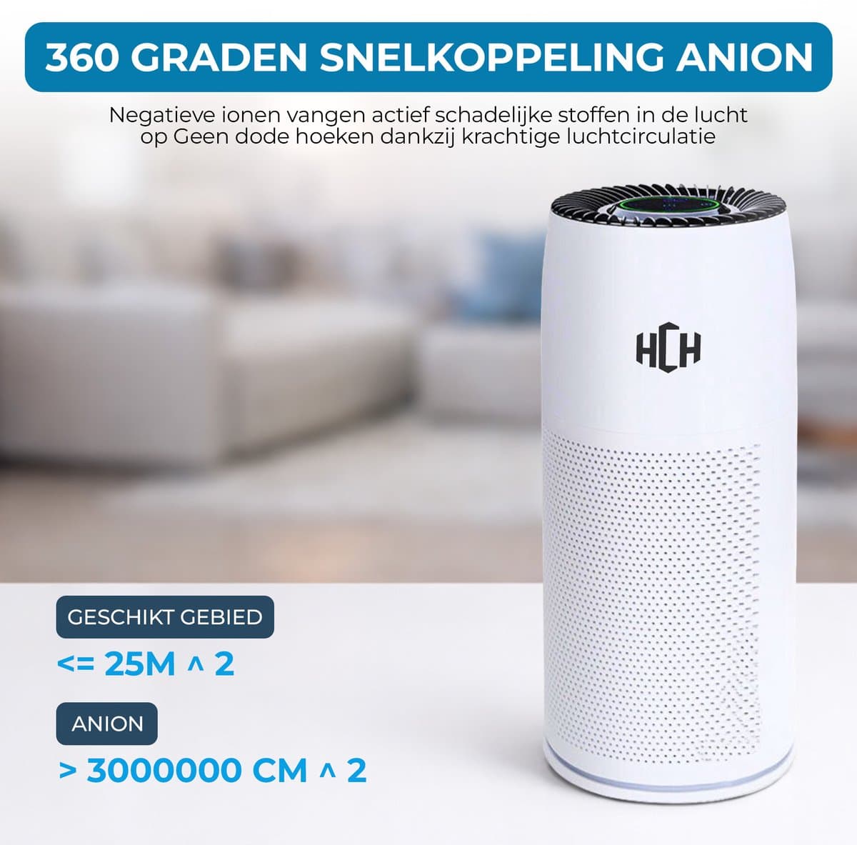 HCH Luchtreiniger - Air Balance - Air Purifier - HEPA filter - Werkt tegen huisstofmijt, hooikoorts, allergie en stof - 3 standen + slaapstand en automatische stand - Luchtkwaliteit indicator - 500 m² - CADR 300 m³/h - Stil, 20 db thumbnail 6