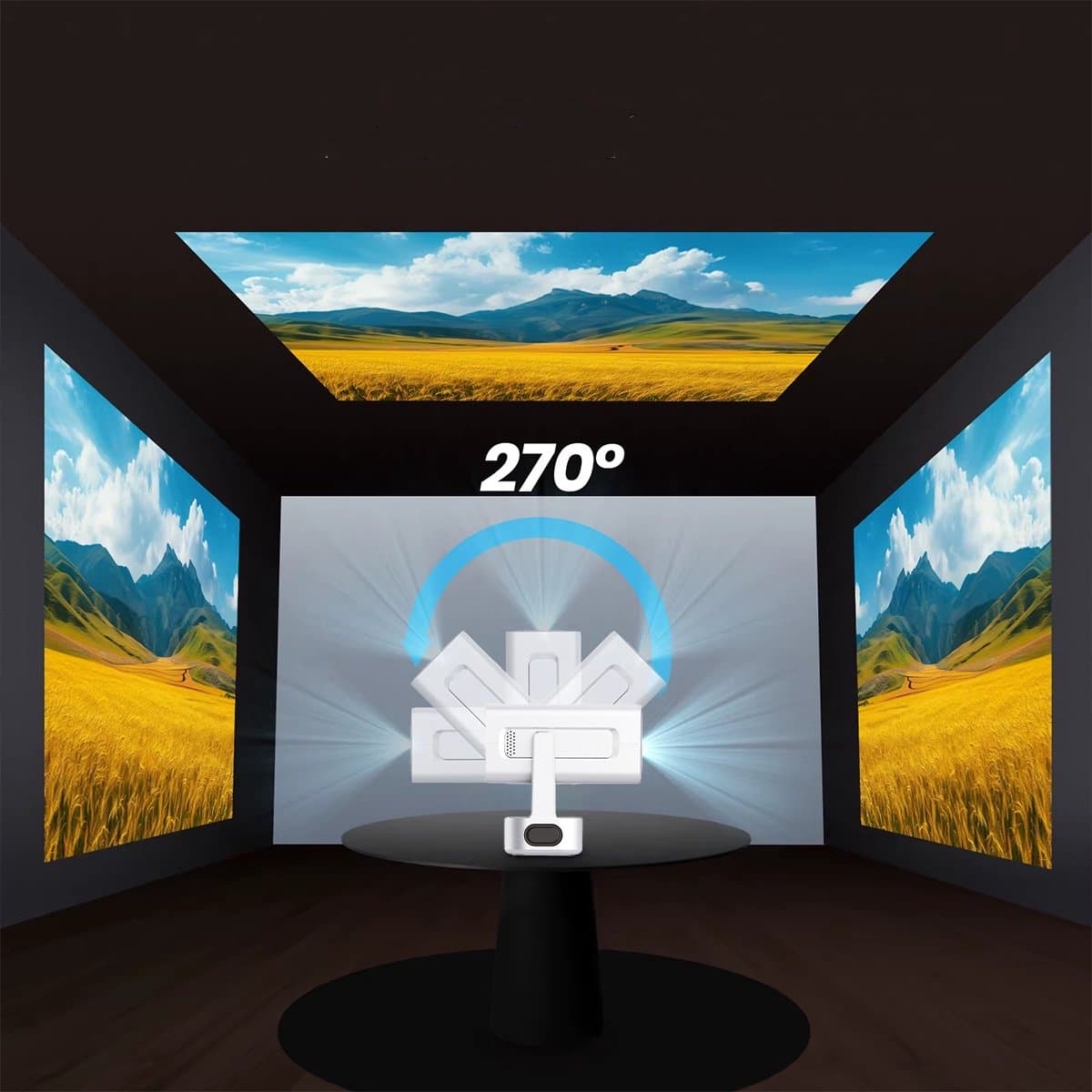 Zenwire® PrimeView IMC360 – Mini Projector 360° Android 13 – Beamer WiFi 6 – Bluetooth 5.2 – Full HD 1080p – 4K-ondersteuning – 400 ANSI Lumen – 270° Rotatie – Autofocus – Compact & Stil thumbnail 6