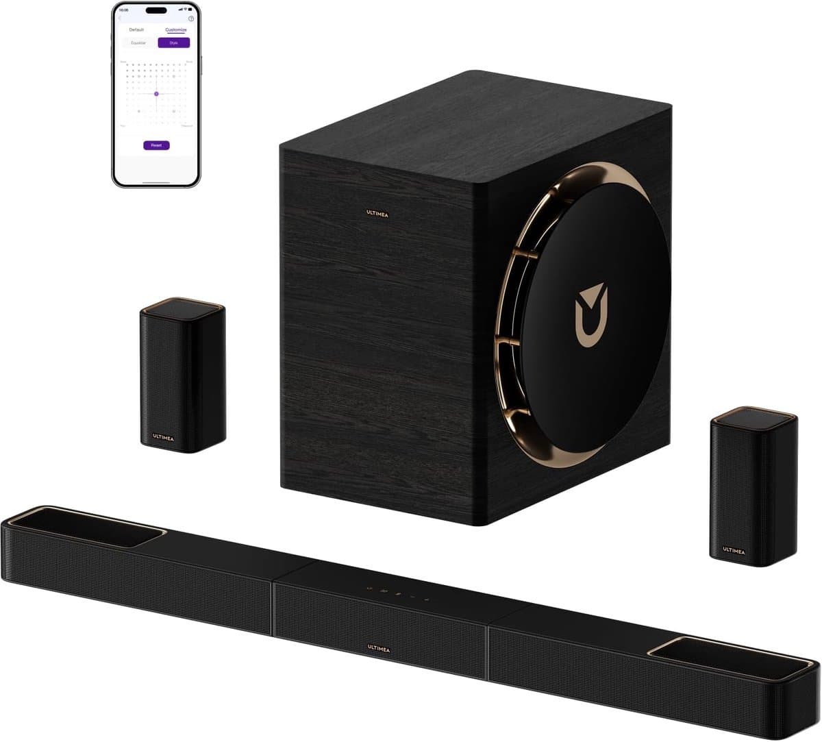 ULTIMEA 7.1.4 Professioneel draadloos surround sound-systeem, Dolby Atmos, 980W soundbar met 10" draadloze subwoofer, Skywave X70 - afbeelding 1