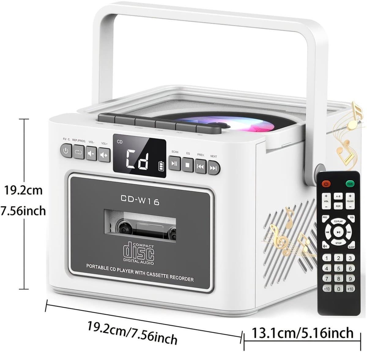 Draagbare CD-Cassette Speler - Retro Stijl - Boombox met 5000mAh Accu - Dubbele Stereo Luidsprekers - FM Radio - Met Afstandsbediening - USB/TF Kaart/AUX - Cassette Recorder - Voor Thuis, Reizen, Buiten, Huisentertainment thumbnail 8
