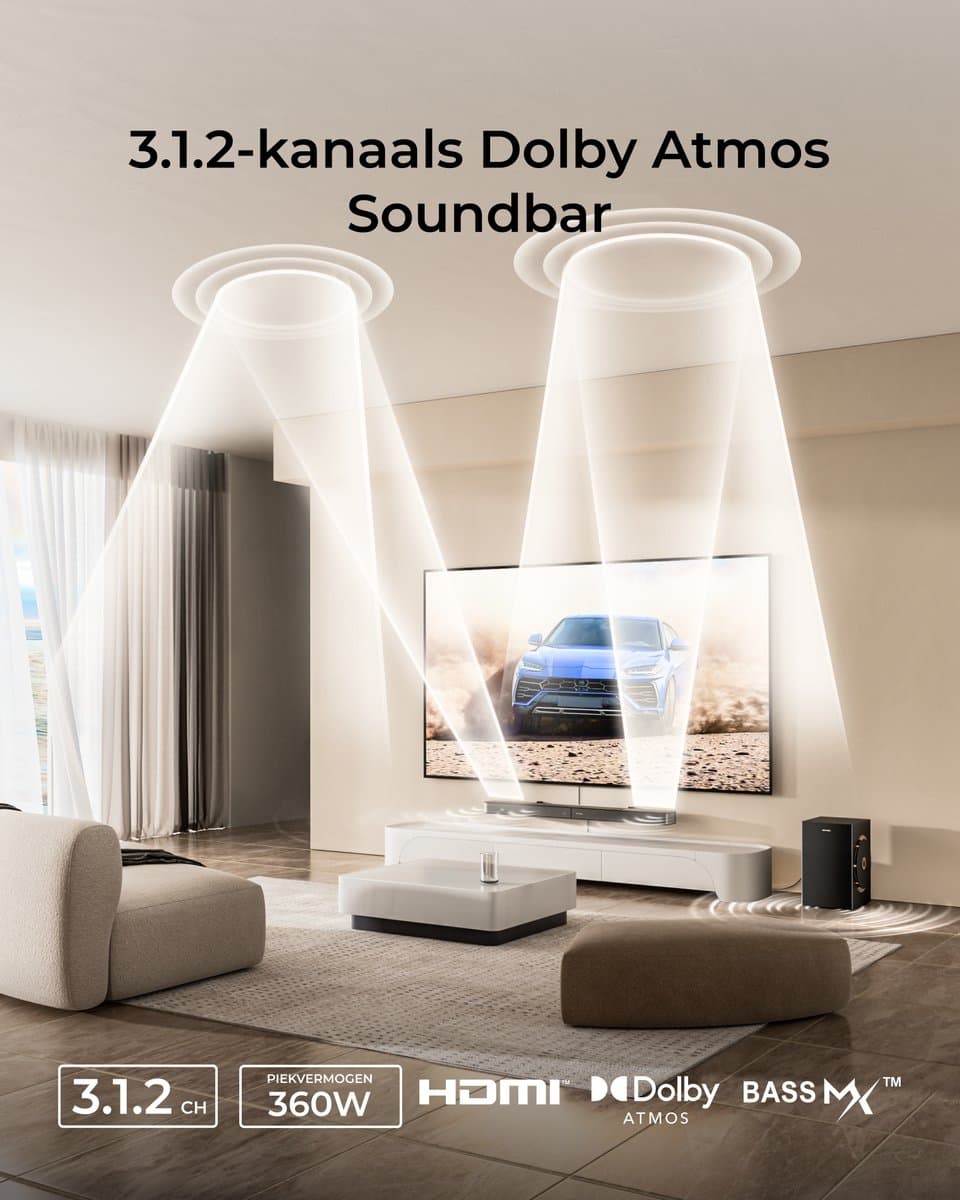 ULTIMEA 3.1.2-kanaals Dolby Atmos soundbar met subwoofer, app-bediening, Bluetooth 5.4, Skywave F30 Boom thumbnail 2