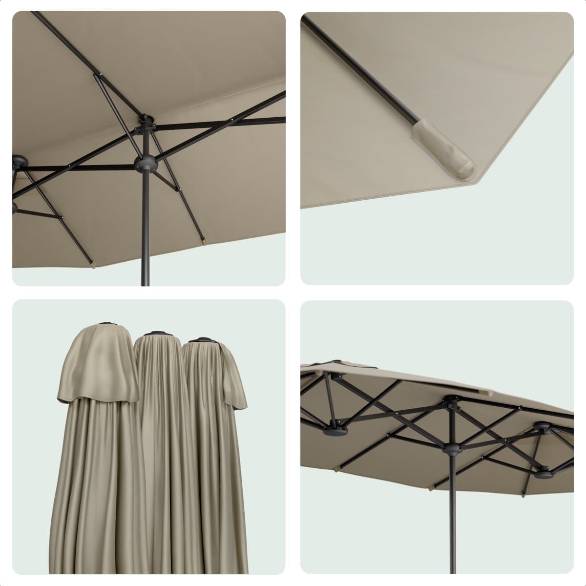 LifeGoods Dubbele Parasol - Tuin - 220x400cm - tot 8 Personen - Waterdicht - UPF50+ - Taupe thumbnail 6