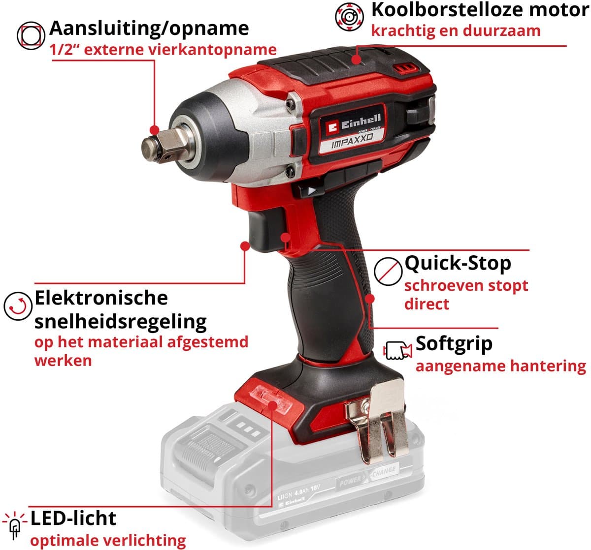 Einhell Professional Accu Slagschroefmachine IMPAXXO 18/230 Li Solo - Power X-Change - 18 V/Li-ion - 230 Nm - Koolborstelloze motor - Excl. accu en lader thumbnail 2
