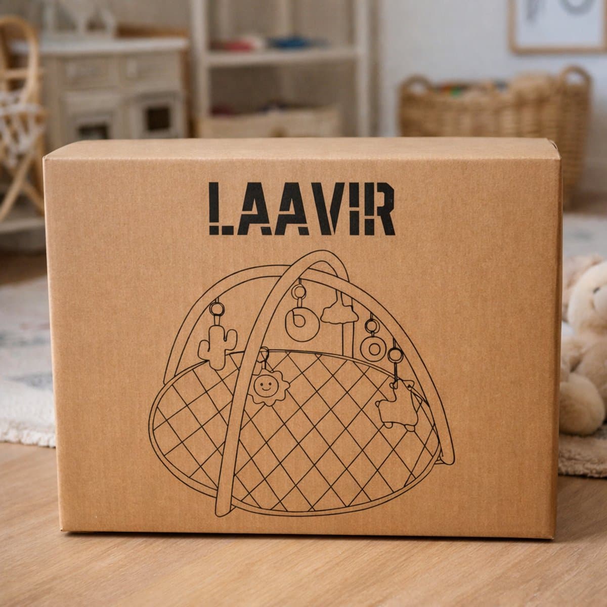 Laavir Baby Speelkleed met Boog - Ronde Babygym Grijs - Zacht en Comfortabel speelmat - Voor Pasgeboren Baby’s thumbnail 4