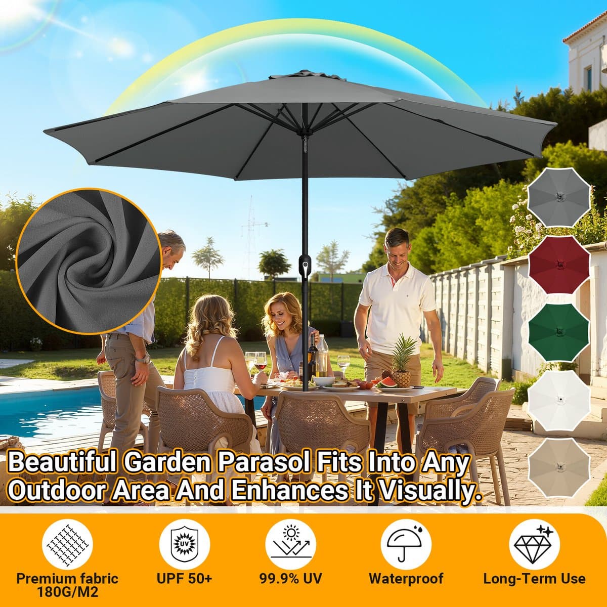 Parasol 3,5 m modulair met ijzeren frame – Grote tuinparasol voor terras, crème thumbnail 4