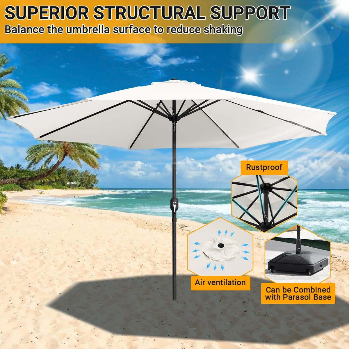 Parasol 3,5 m modulair met ijzeren frame – Grote tuinparasol voor terras, crème thumbnail 5