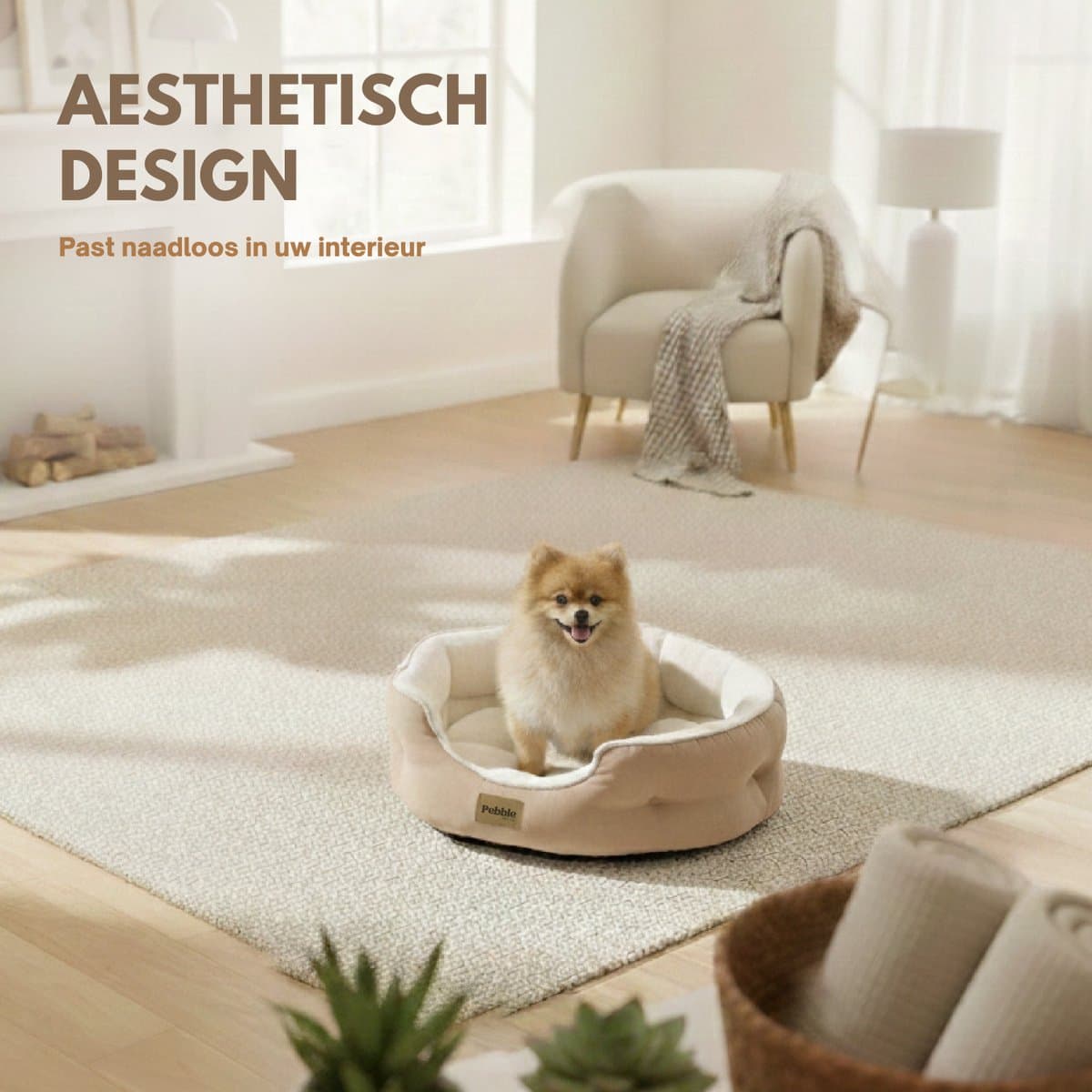 Pebble Kattenmand & Hondenmand 64x53 cm - Bruin Wit - Wasbaar - Kattenbed - Kattenkussen thumbnail 6