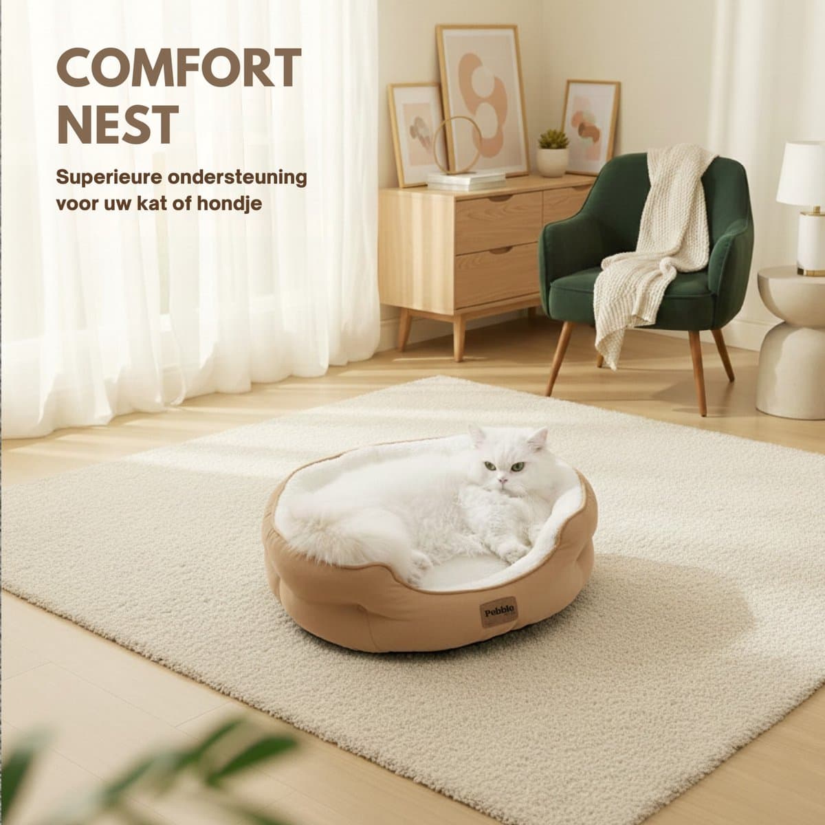 Pebble Kattenmand & Hondenmand 64x53 cm - Bruin Wit - Wasbaar - Kattenbed - Kattenkussen thumbnail 5