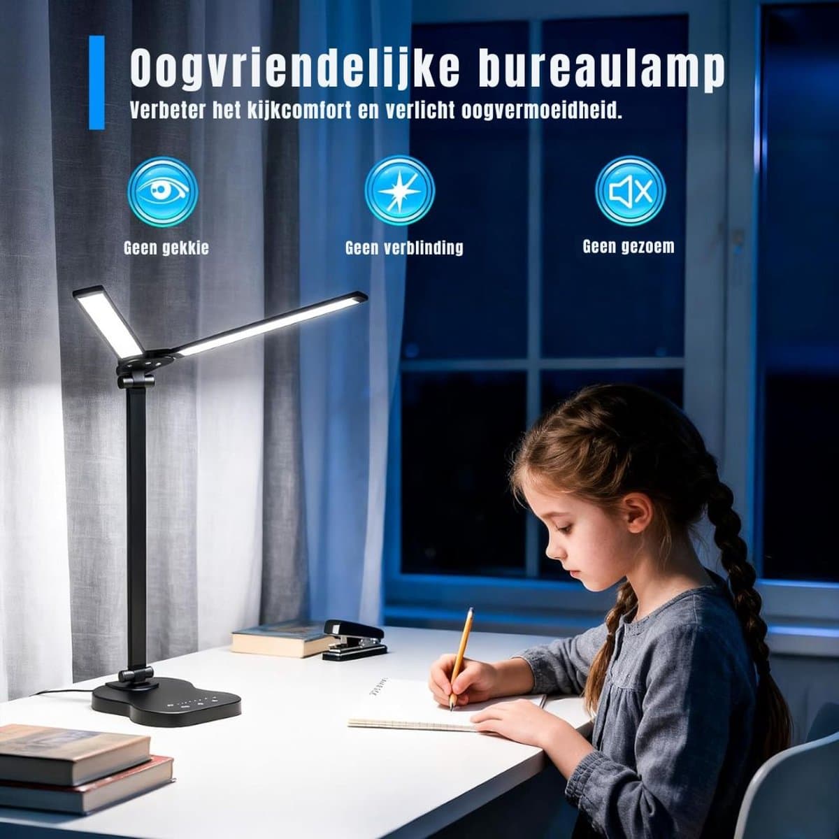 DnA® Bureaulamp LED - Burolamp - Bureaulamp Met Klem - Bureaulamp Kind - Bureaulamp LED Dimbaar - Zwart - 38cm x 4cm x 12cm thumbnail 6