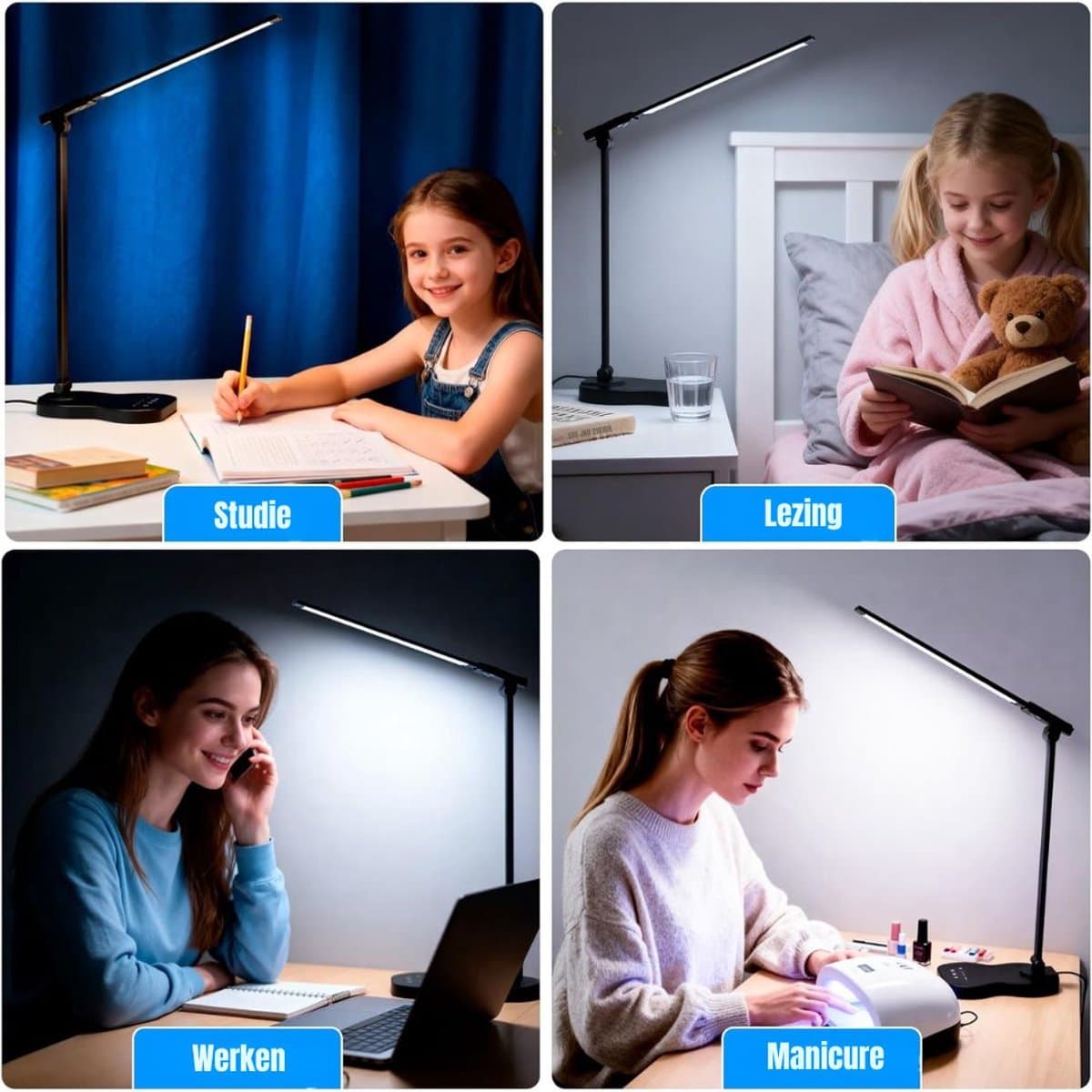 DnA® Bureaulamp LED - Burolamp - Bureaulamp Met Klem - Bureaulamp Kind - Bureaulamp LED Dimbaar - Zwart - 38cm x 4cm x 12cm thumbnail 3