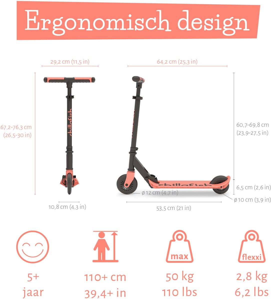 Chillafish Kinderstep jongen en meisje vanaf 5 jaar met voetrem - Oranje Roze - Step met verstelbaar stuur - Opvouwbaar en lichtgewicht met ABEC-5 wielen - Model Flexxi thumbnail 2