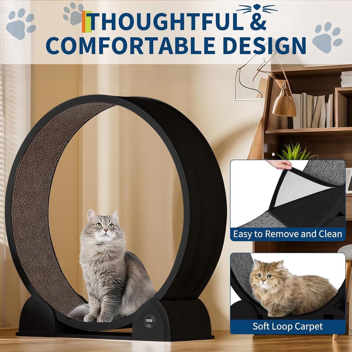Kattenloopwiel met Stappenteller - Extra Groot (114 cm) - Fluisterstil ABS - Loopband Kat met Uitneembare Mat - Fitness & Gezondheid - Zwart thumbnail 2