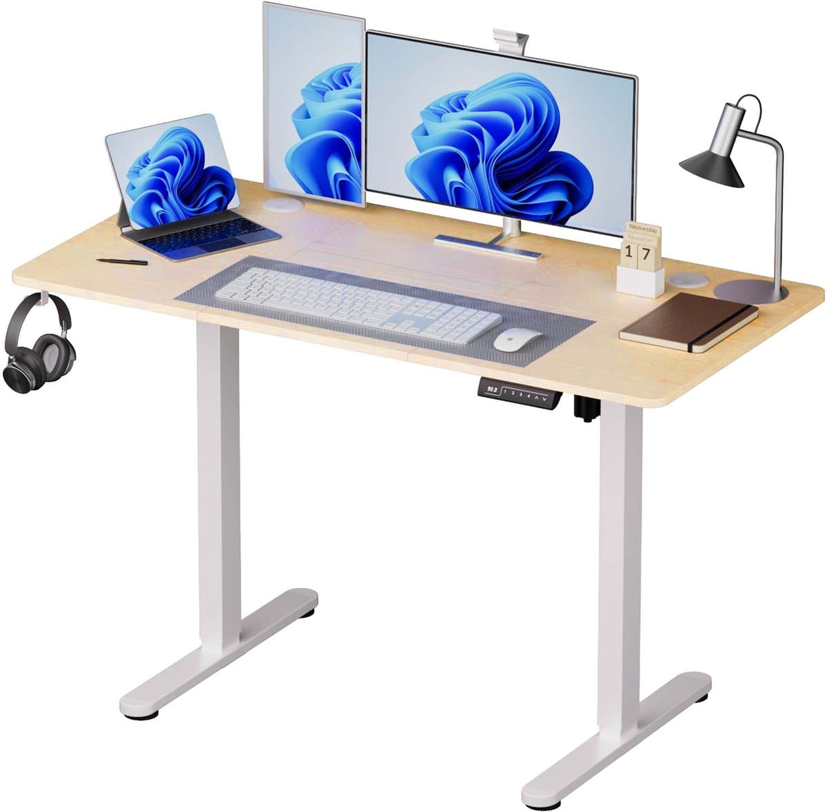 Zit sta bureau - 160 x 60 cm - hoogte verstelbaar - natuur-wit