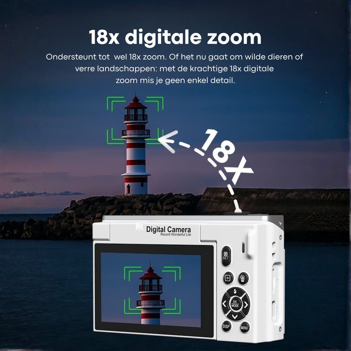Vizual 75MP/4K-camera wit met klapscherm