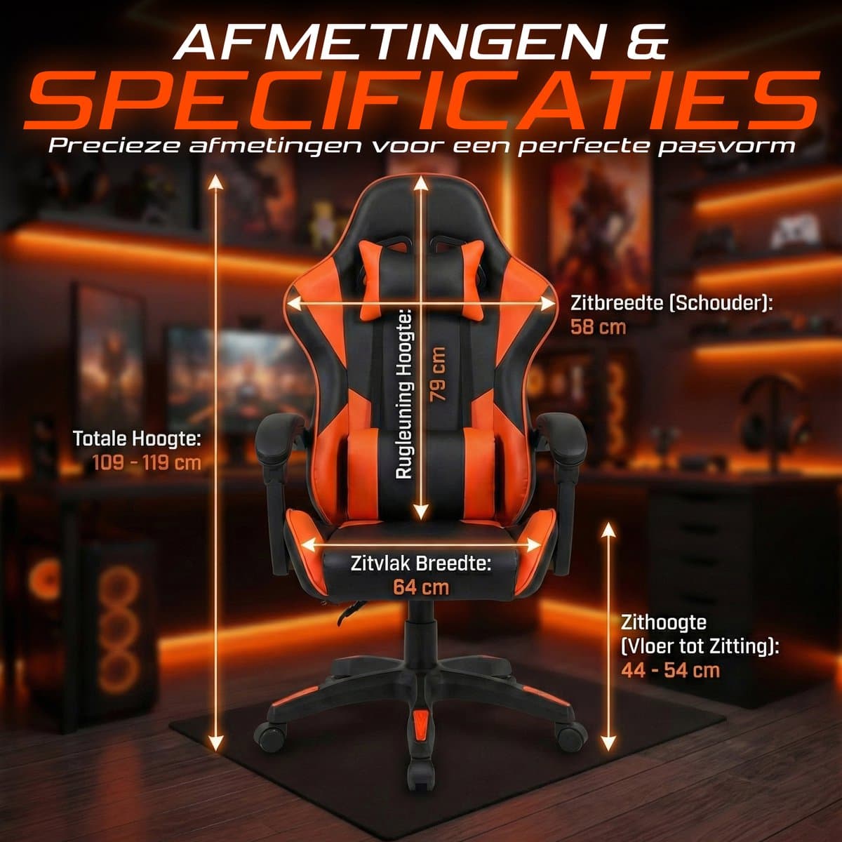 Gaming Stoel – Comfortabele Gamer Chair – Zwart/Rood – Verstelbaar thumbnail 3