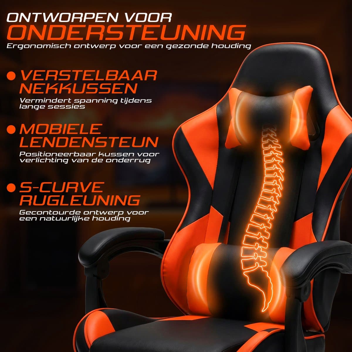 Gaming Stoel – Comfortabele Gamer Chair – Zwart/Rood – Verstelbaar thumbnail 2