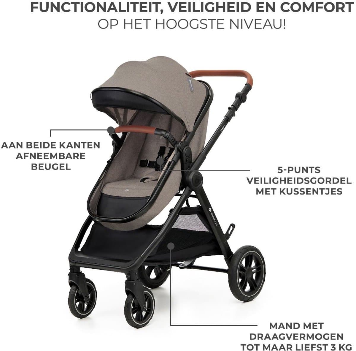 Kinderkraft ESME PRO 3-in-1 Kinderwagen – Beigekleurige multifunctionele combi met reiswieg, wandelwagen en autostoel - Beige thumbnail 8