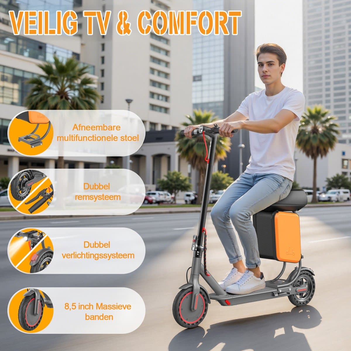 AOVOPRO LP60XB Elektrische Step met Zadel – 250W Motor – 25 km/u – App-bediening thumbnail 2