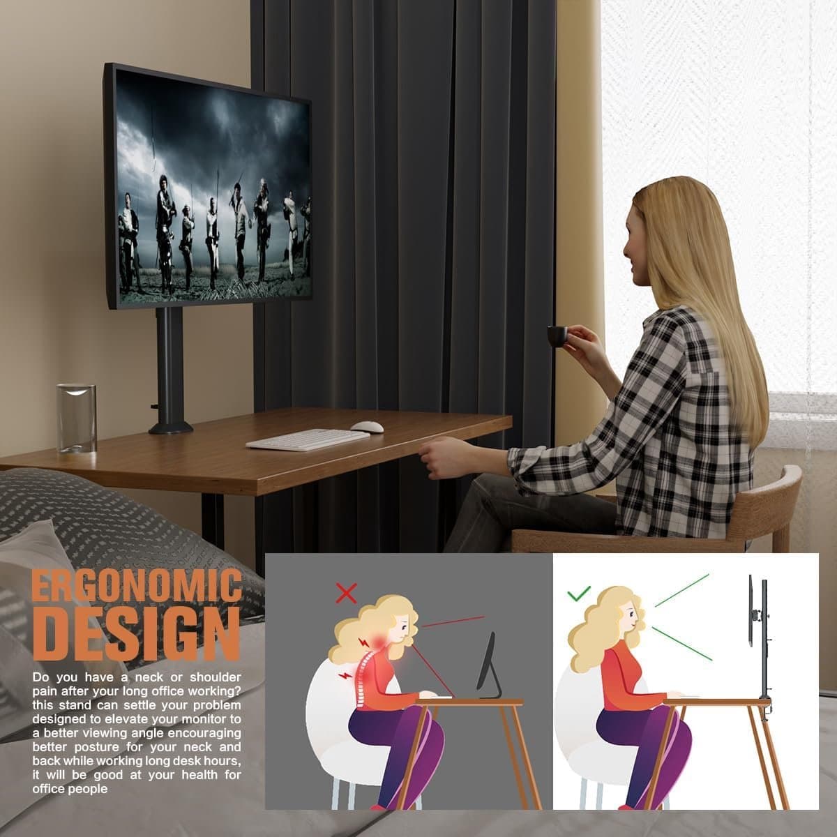 Enkele Monitor Arm voor Bureau, Verstelbaar voor Schermen 27 tot 43 Inch, Zwart thumbnail 5
