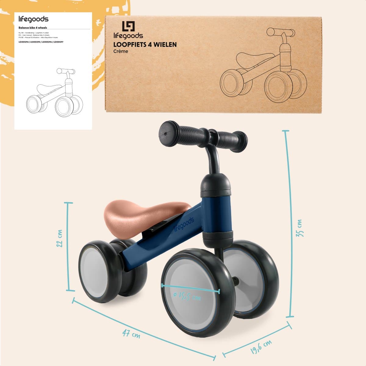 LifeGoods Loopfiets - Speelgoed Vanaf 1 jaar - Kinderstep - Loopfietsje - Marineblauw thumbnail 8