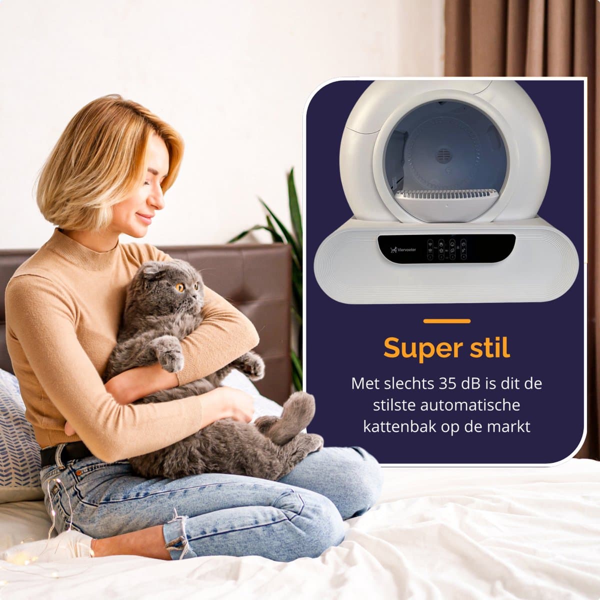 Viervoeter Fresh 2 Modern - Automatische Zelfreinigende Kattenbak – Bedienen via App – 65L - incl drinkfontein, matje en 3 rollen opvangzakjes thumbnail 2