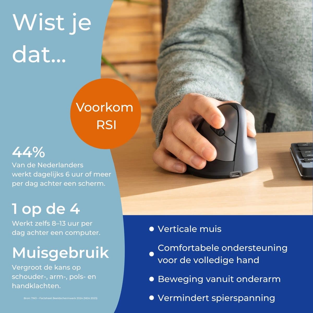 R-Go HE - Ergonomische Verticale Muis - Bluetooth - Break Software - Rechtshandig - Draadloos - Zwart thumbnail 3